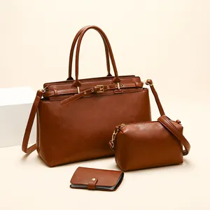 Γυναικεία Vintage Τσάντα Tote από Δέρμα PU Και Πορτοφόλι Και Τσαντάκι Συνδυασμός Μεγάλης Χωρητικότητας Τσάντα Ώμου Με Αγκράφα