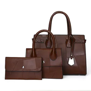 Women Fashion PU Leather Patchwork Tote Bag Large Capacity 3 Piece Set Handbag For Commute Casual Daily Shoulder Bag