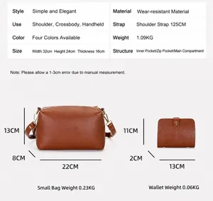 Detailed size chart and specifications for large capacity vintage leather tote bag set