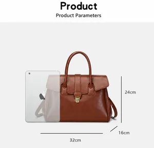 Detailed size specifications for the large capacity leather tote bag with dimensions