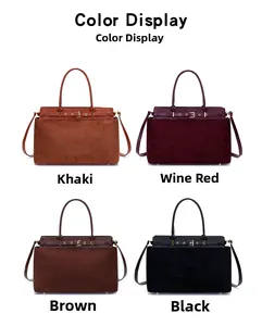 Detailed view of four large tote bags in khaki, burgundy, dark brown and black colors