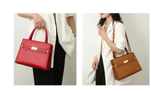 Détails de sacs à main vintage en cuir rouge et marron avec fermoirs rotatifs en métal