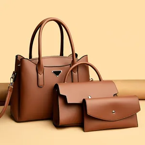 Sac Fourre-tout En Cuir PU Grain de Litchi De Luxe Et Portefeuille Pour Femmes Sac à Bandoulière Grande Capacité Sac Cousu