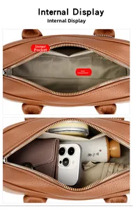 Internal view of brown tote bag showing spacious main pocket and inner slot pocket