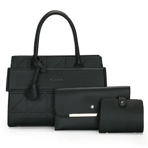Three-piece dark green tote bag set with geometric texture and silver hardware details