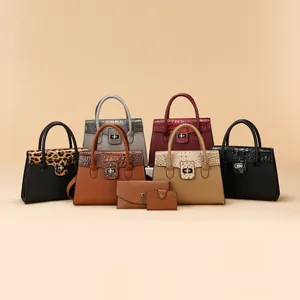 Damen Handtasche Große Kapazität Aus PU-Leder Passendes Taschen-Set Krokodil-Muster Litschikorn Schultertasche Tote Für Büro Damen