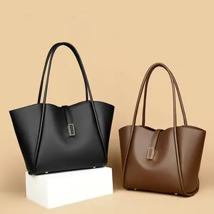 Women's Large Capacity Tote Bag Minimalist Litchi Pattern PU Leather Bucket Shoulder Bag Commuting Office Daily Handbag