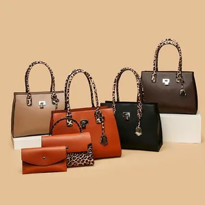 Collection de Sacs à Main Imprimé Léopard pour Femmes en Cuir PU Sac Cabas Et Sac à Bandoulière Et Pochette pour Bureau Mode Navette Style Élégant