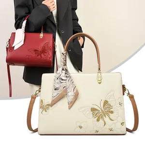 Sac à Main Femme Nouveau Style Chinois Broderie Papillon Floral Tote Bag Élégant Foulard Grande Capacité Sac à Bandoulière