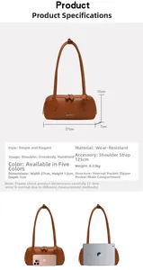 Borsa baguette marrone in pelle martellata 27x12x7cm con tracolla lunga rimovibile