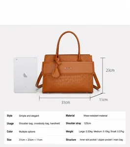 Detailed size specifications for crocodile pattern handbag with 31x23x11cm dimensions