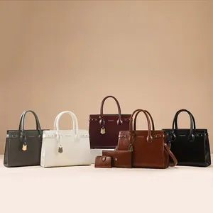 Three-piece women's tote bag set in five colors including black and brown PU leather