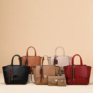 Vintage Grote Capaciteit PU Leren Tote Tas Vrouwen Minimalistisch Litchi Korrel Handtas Portemonnee Kaarthouder Set Tas