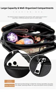 Detail view of large tote bag internal compartments with multi-pocket storage layout