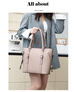 Fashionable nude pink tote bag with long handles displayed in a cozy indoor setting