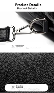 Detail of durable pebbled leather texture and high-capacity gunmetal buckle hook