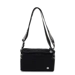 Black jacquard canvas tote bag with adjustable shoulder strap for casual commute