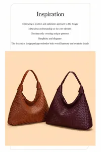 Detail of hand-woven leather texture on hobo bags in caramel and deep burgundy red