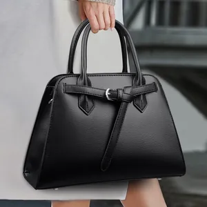 Borsa a Mano da Donna in Pelle PU di Moda Grande Capacità Borsa a Tracolla Con Fibbia Tinta Unita Trama a Buccia d'Arancia