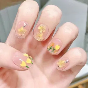 Handmade Tulip Press On Nails Hand Painted Floral Pink Gradient False Nails With Pearl Rhinestone 3D Relief Coffin Round Oval Nails For Women