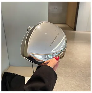 Silver mirror heart-shaped acrylic bag with sleek metal chain strap detail
