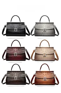 Detailed grid showing six elegant faux crocodile leather bucket bags in various colors