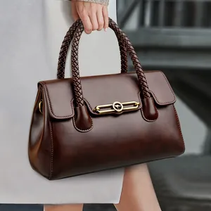 Women Large Capacity Fashion Simple Versatile Crossbody Shoulder Bag PU Leather Woven Handle Retro Handbag Daily Commuting Purse