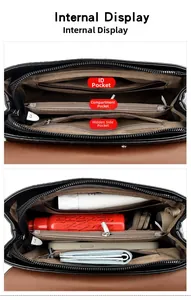 Internal view showing three functional compartments of crocodile texture bucket bag