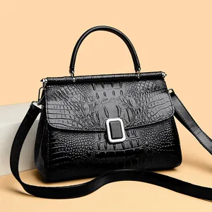 Women Retro Crocodile Pattern Bucket Bag PU Leather Tote Shoulder Bag Crossbody Fashion Business High Quality Handbag