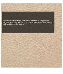 Macro shot of durable beige lychee grain leather with a natural tumbled texture