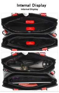 Internal view of the black tote bag showing two main compartments and a document pocket