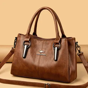 Sac à Main Femme en Cuir PU Mode Grande Capacité Sac à Bandoulière Avec Logo Kangourou Sac Fourre-Tout Élégant
