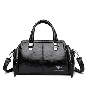 Bolso de Mano de Cuero PU de Moda para Mujer Alta Calidad Textura de Cera de Aceite Bolso de Hombro Boston Tote Diario