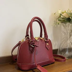 Borsa a Conchiglia in Pelle PU con Motivo Litchi Vintage Moda Borsa a Mano retrò Borsa a Tracolla Hardware Dorato per Donna Quotidiano