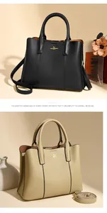 Détail de sacs cabas en cuir grainé noir et beige avec finitions métalliques dorées