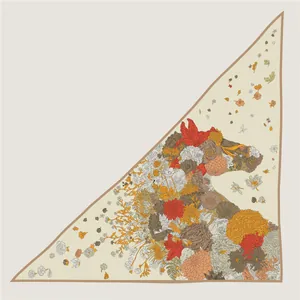 Elegant triangular silk scarf featuring a unique floral horse head print in earthy tones