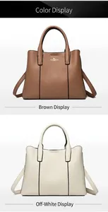 Détail de sacs fourre-tout marron et beige avec texture grainée et doubles poignées