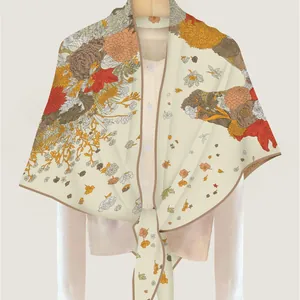 Elegant floral horse print pashmina shawl for women styled as a knotted neck scarf
