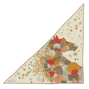 Floral horse print triangle scarf in faux cashmere with elegant vintage earth tones
