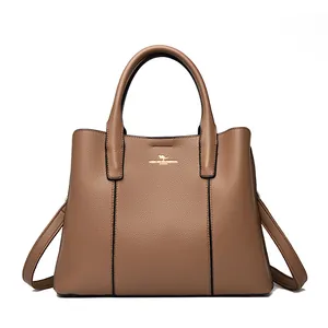Sac à main fourre-tout marron pour femme avec logo kangourou doré et bandoulière