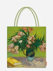 Grand sac cabas en toile avec imprimé Vincent van Gogh Oleanders et anses vert vif