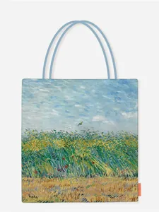 Sac fourre-tout avec imprimé Van Gogh Wheatfield, poignées bleues et grand volume