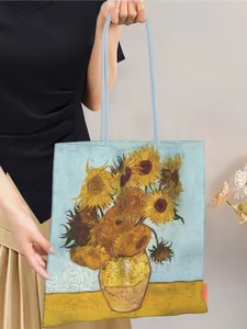 Artistic Van Gogh Sunflower tote bag with large capacity for women shown by model