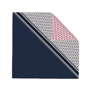 70cm velvet square scarf with geometric pattern and hand-rolled edges in tricolor design