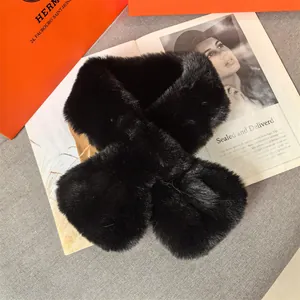 Detail of soft black faux fur scarf featuring thick texture and smooth glossy finish