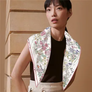 Elegant 70cm herringbone cashmere scarf with floral butterfly and zodiac patterns