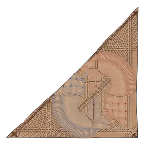 Brown silk triangle scarf with elegant horse head line art and woven pattern