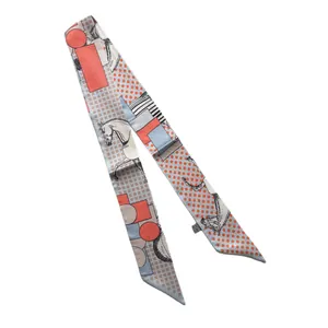 Foulard sottile in seta con pois e stampa di cavalli per manici di borse moda