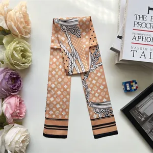 Luxurious orange silk Twilly scarf with nautical rope patterns and leopard accents