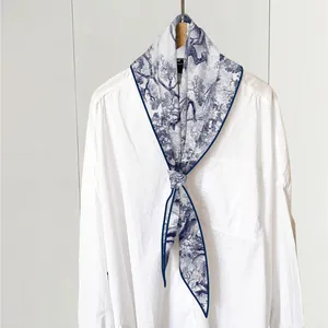French Toile De Jouy Jungle Lion Print Imitation Cashmere Scarf For Women Vintage Rhombus Twilly Neckerchief Headband Accessory